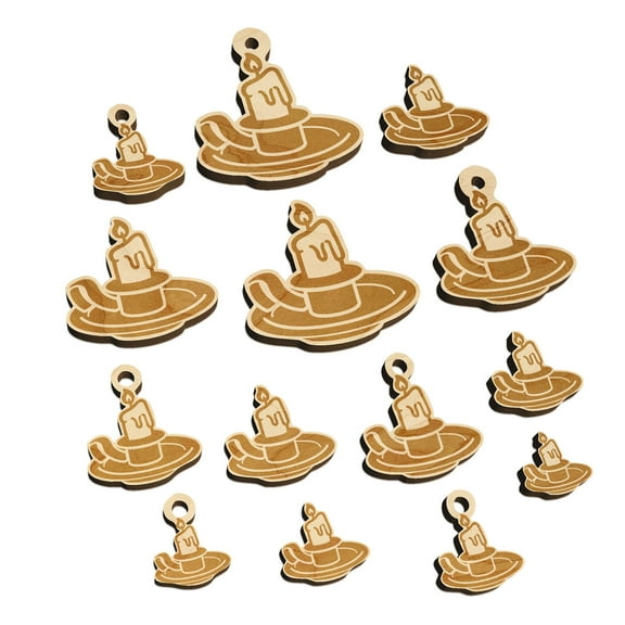Candle on a Holder Wood Mini Charms Shapes DIY Craft Jewelry - With Hole - Various Sizes (16pcs)