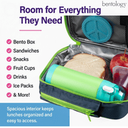 Bentology Insulated Lunch Box w Snack Pocket & Water Bottle Holder-Girls or Kids School Lunchbox Tote Keeps Food Hotter or Colder Longer - Blue/Green