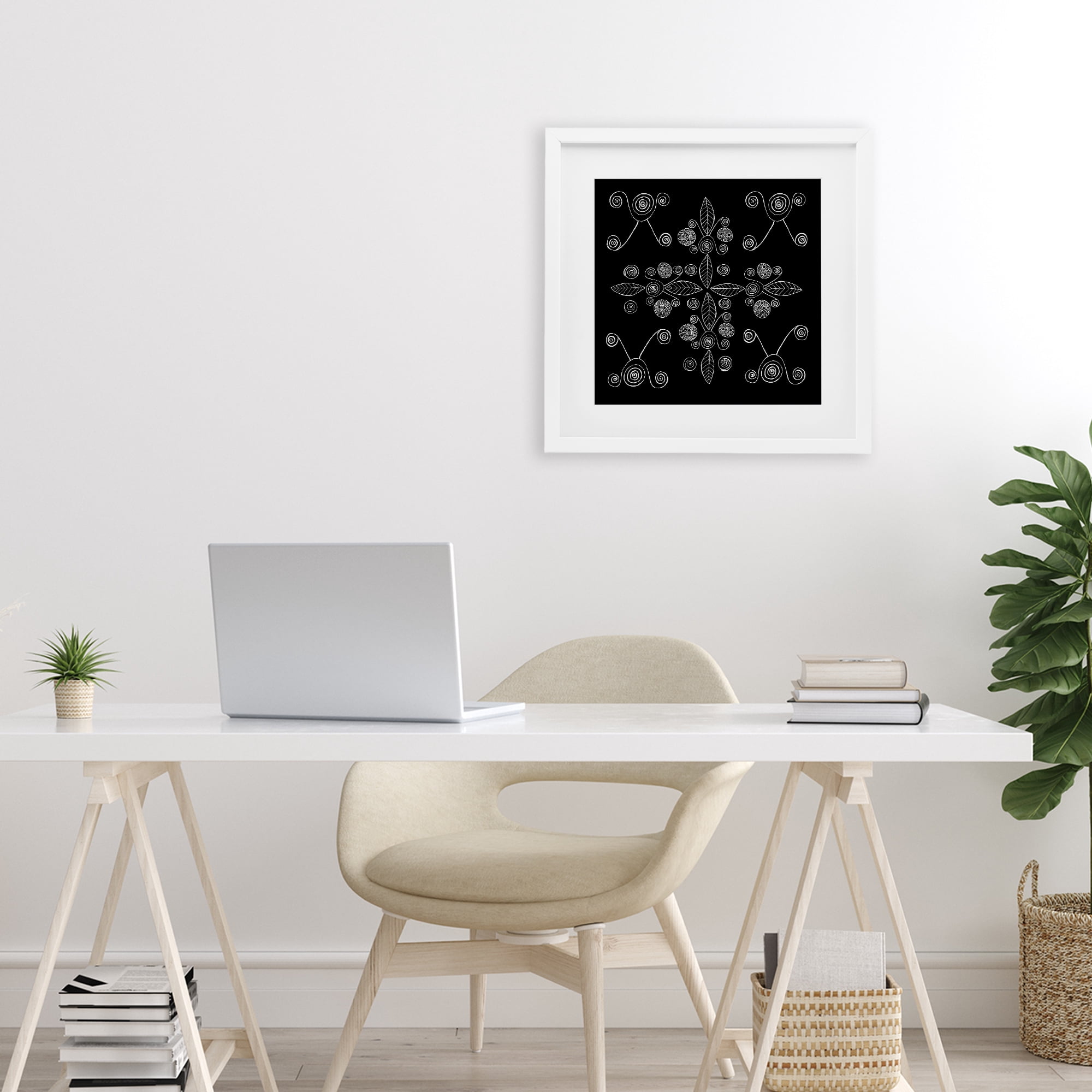 Stupell Industries Geometrics & Leaf Fractals White Framed Print Under Glass, design by El Perkin