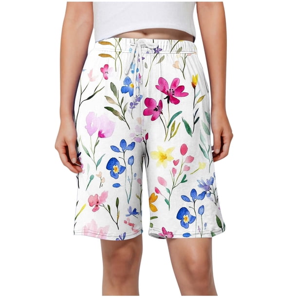 Mens Shorts Elástico Cintura Impresa Casual Casa, Cordón Bolsillos Laterales para Ropa de Salón