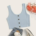 thumbnail image 2 of BLVB Women's Ribbed Knit Scoop Neck Sleeveless Plain Crop Tank Top Button Front Tank Shirts Vest, 2 of 7