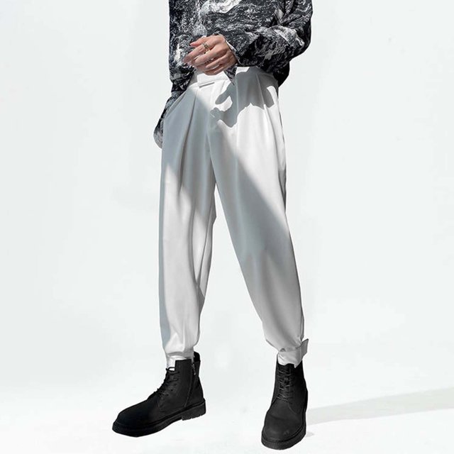 FcBaudy Full Length Pants Man Solid Color Binding Leg Droop Suit Pants Trousers Man Polyester Trousers