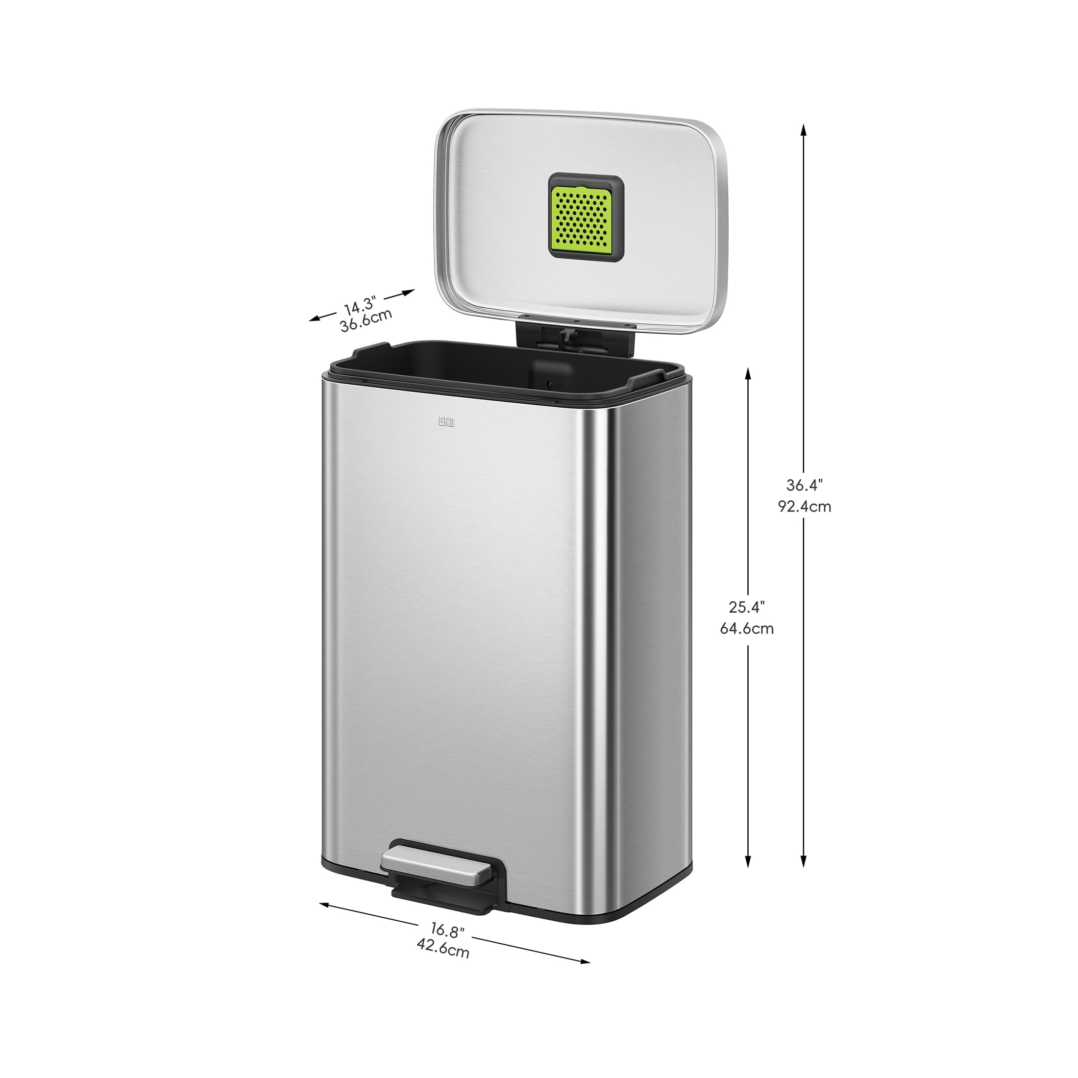 EKO Maxwell Kitchen Trash Can, 13.2 Gallon Brushed Stainless Steel Step Garbage Bin with Soft Close Lid, Silver with Sample Trash Bags Included