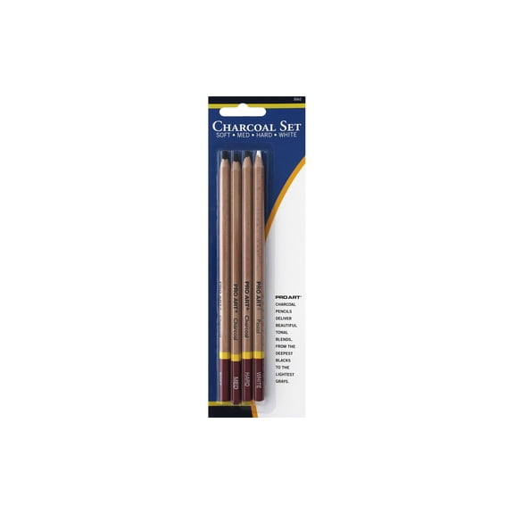 Pro Art Charcoal Pencil Set 3 Degree/White 4pc Carded, Sketching & Drawing Pencils for Artists, Includes Graphite & Charcoal Pencils, Art Pencil Set for Shading & Outlining