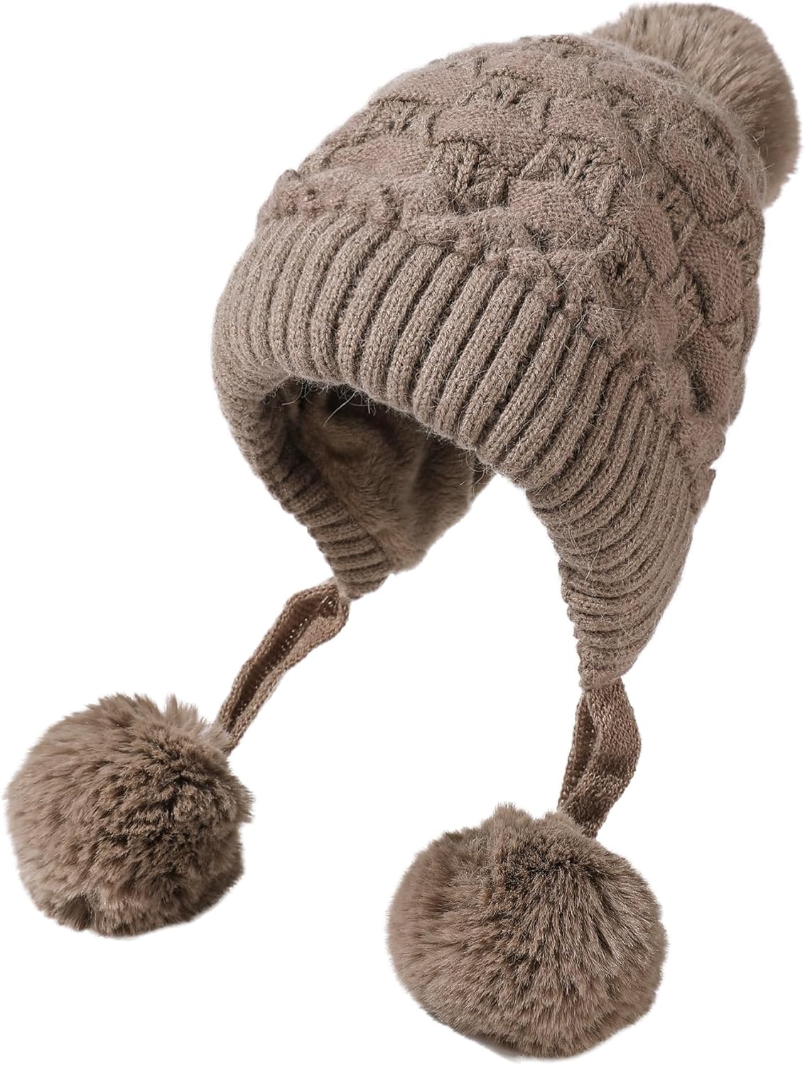 Zhengup XL Size Women Winter Sherpa Beanie Hats Knit Ear Flaps Peruvian Cover Ears Fleece Lined Fluffy Ski Snow Hat Large Head