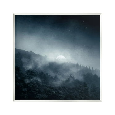 Stupell Industries Foggy Full Moon Night Sky Landscape Painting Unframed Art Print Wall Art