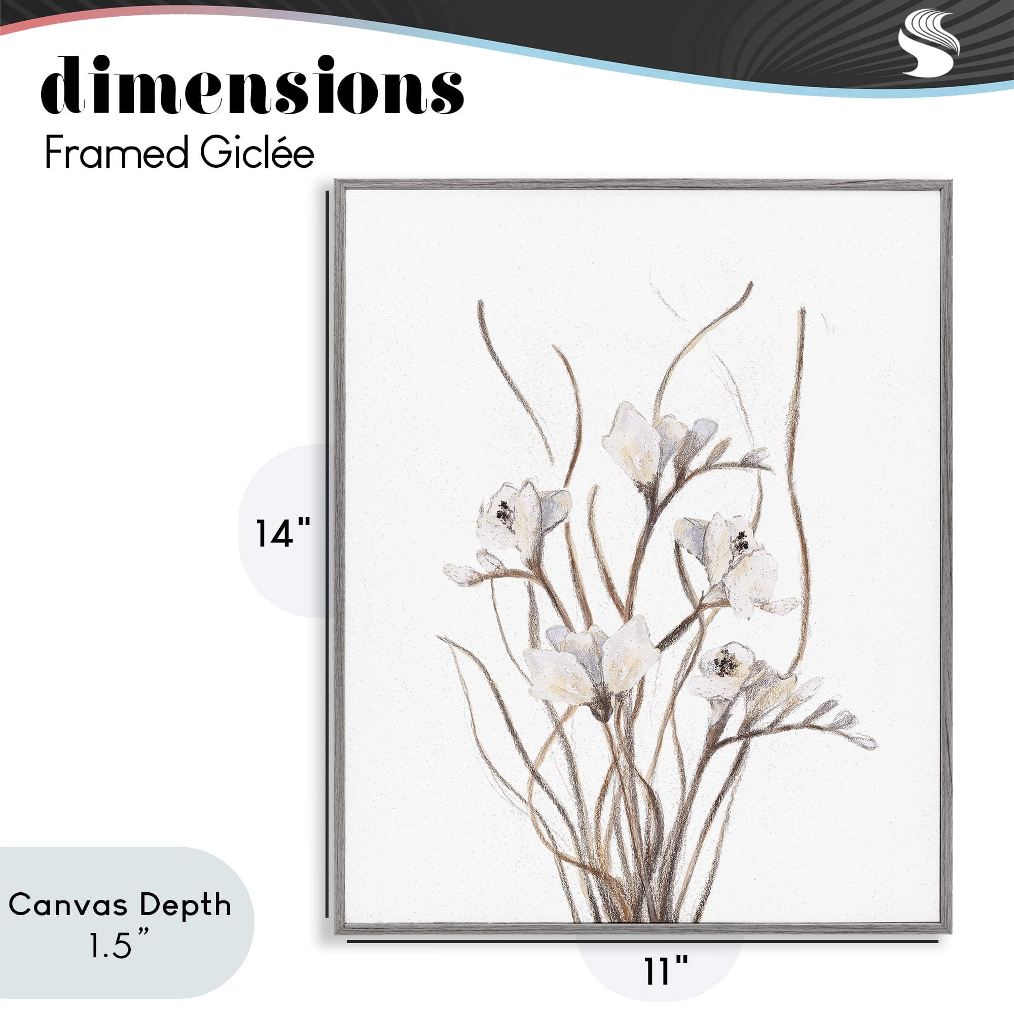 Stupell Industries Curly Branches on White Gray Framed Giclee Art, design by Lanie Loreth