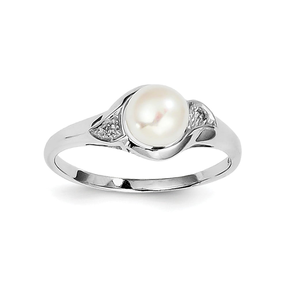 Mia Diamonds 925 Sterling Silver FW Cultured Pearl and Diamond Ring