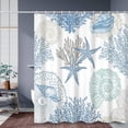 thumbnail image 6 of SUNOLIFE Teal Coastal Shower Curtain,Nautical Ocean Beach Theme Coral Fabric Bathroom Curtain,72x72 in, 6 of 10