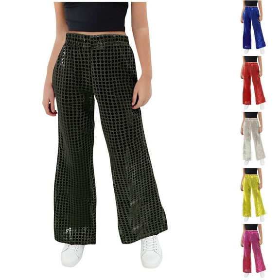 Fancifize Pants for Pant Metallic Active Pants Casual Sequin Dance Pants Loose Fit Elastic Waist Joggers Girls Boys Outdoor Trousers with Pockets 3-16 Years
