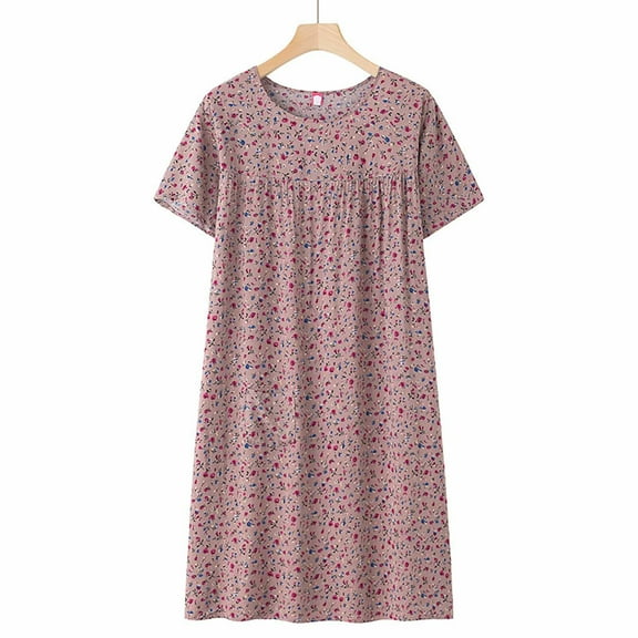 Women Nightgowns & SleepshirtsSummer Cotton Silk Short Sleeved Sleep Dress for Middle Aged Women New Loose Fitting Home Wear Elderly Sleepwear Plus Size Dress
