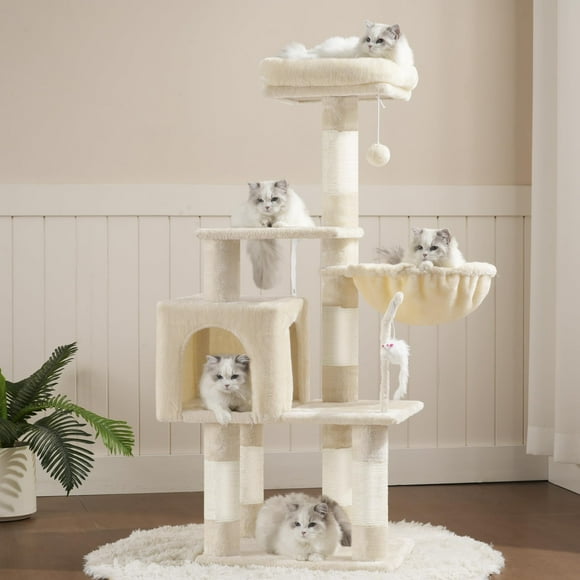 Árbol para Gatos Heybly HCT004SM Beige con Plataforma Acolchada y Juguete de Peluche