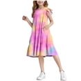 thumbnail image 1 of ZACPNCV Robe Fille Manches à Volants à Étages Évasée Ligne A Mignonne Midi Décontractée Robe d'Été Rose Vif 11-12 Ans, 1 of 9