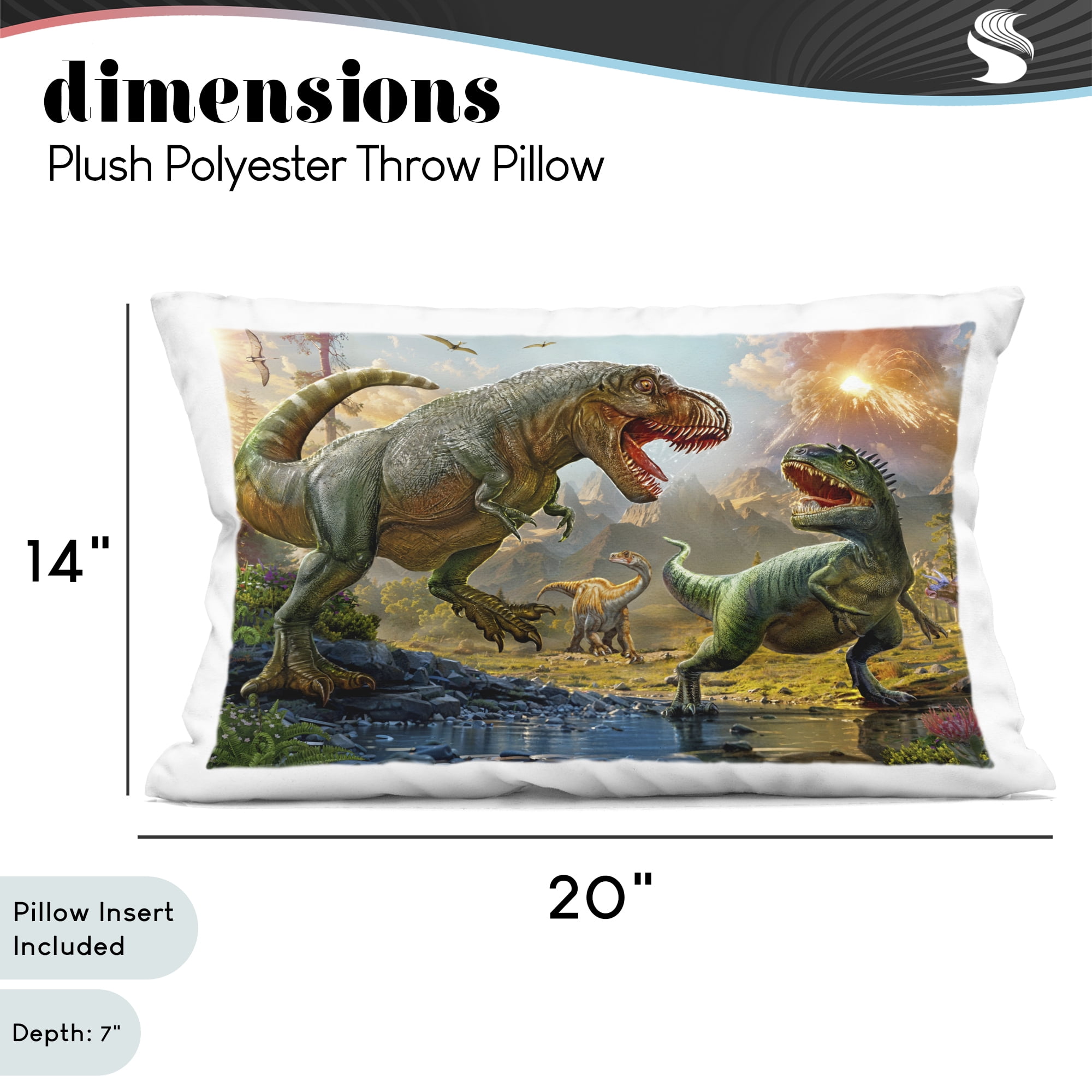 Stupell Industries T-Rex Encounter at Riverbank Decorative Printed Throw Pillow, design by Henriette Chinaglia, 14 x 7 x 20
