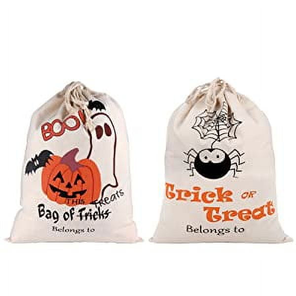 OurWarm 2pcs Halloween Trick or Treat Bags for Kids, Reusable Canvas  Drawstring Tote Bag 17 x 14 Inch Spider Pumpkin Gift Sack Halloween Party