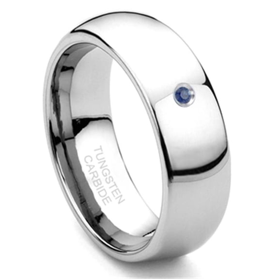 Titanium Kay 8MM Tungsten Carbide Solitaire Sapphire Dome Comfort Fit Mens Wedding Band Ring Sz 12.0