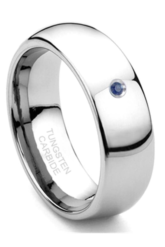 8MM Tungsten Carbide Solitaire Sapphire Dome Comfort Fit Mens Wedding Band Ring Sz 12.0