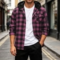 thumbnail image 2 of Akmaiox Plaid Hoodies for Men Long Sleeve Button Down Sweatshirt with Hood Drawstring Side Zip Pocket Casual Loose Streetwear Workout Jackets S-3XL, 2 of 7