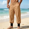 thumbnail image 4 of HOMADLES Mens Casual Linen Joggers Pants Elastic Waist Loose Fit Sports Pants Side Pocket Outdoor Athletic Pants Yellow Size L, 4 of 9