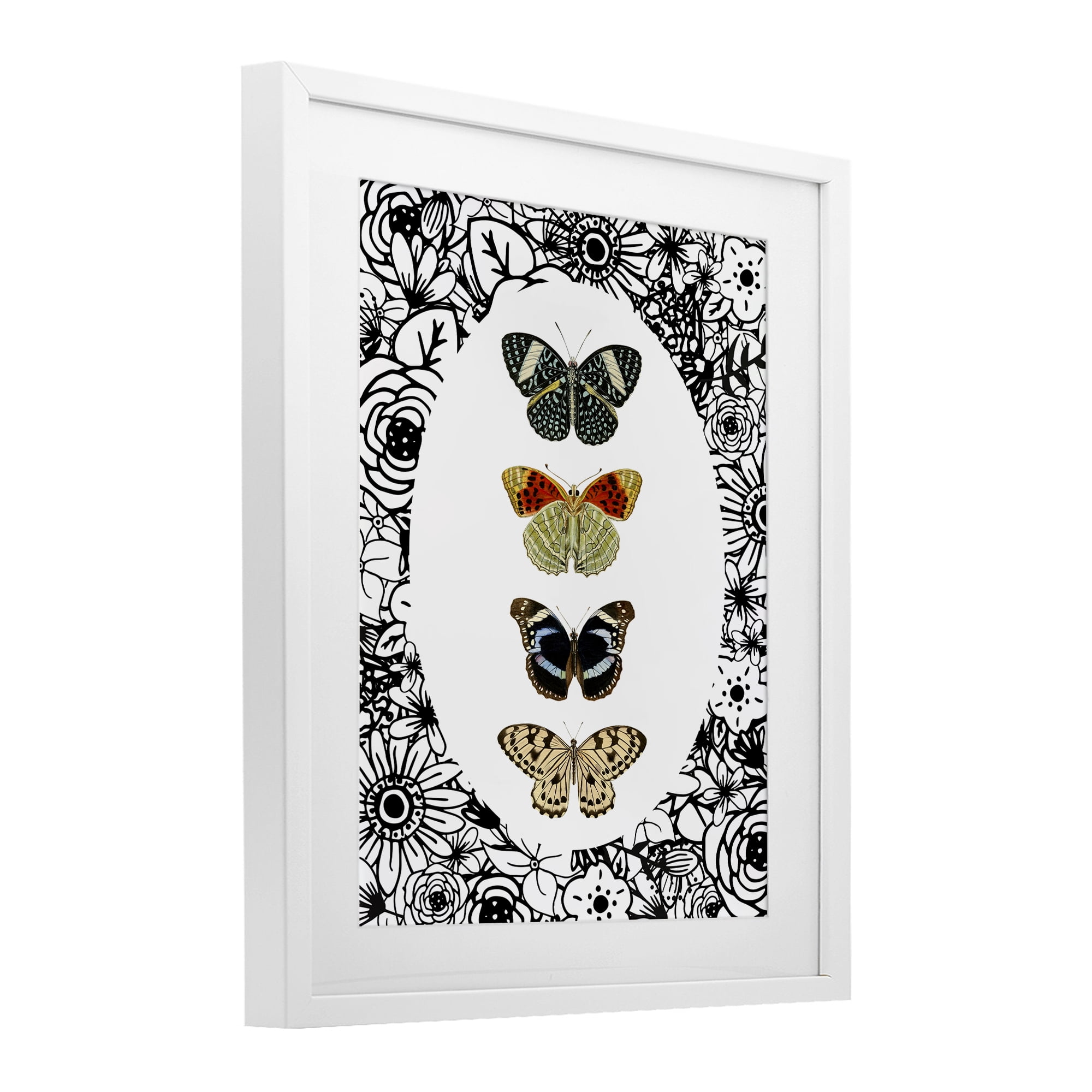 Stupell Industries Floral Butterfly Lineup White Framed Print Under Glass, design by Dan Meneely