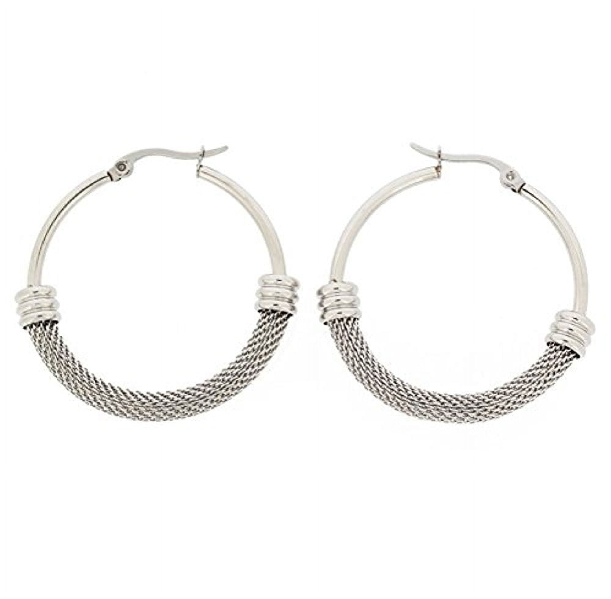 Edforce Womens 18k Gold Plated Half Hoop Half Mesh Link Hoop