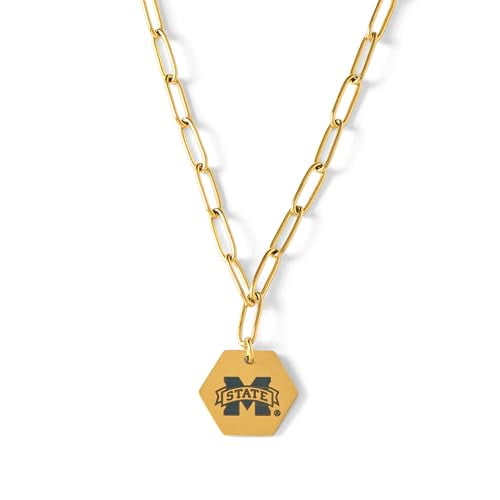 Mississippi State University Necklace, 18k Gold Plated Paperclip Style Chain with MSU Pendant