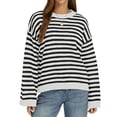 thumbnail image 5 of JUUNthy Sweater for Womens, Striped Pullover Long Sleeve Round Neck Loose Casual Knitted Tops Sky Blue XL, 5 of 12