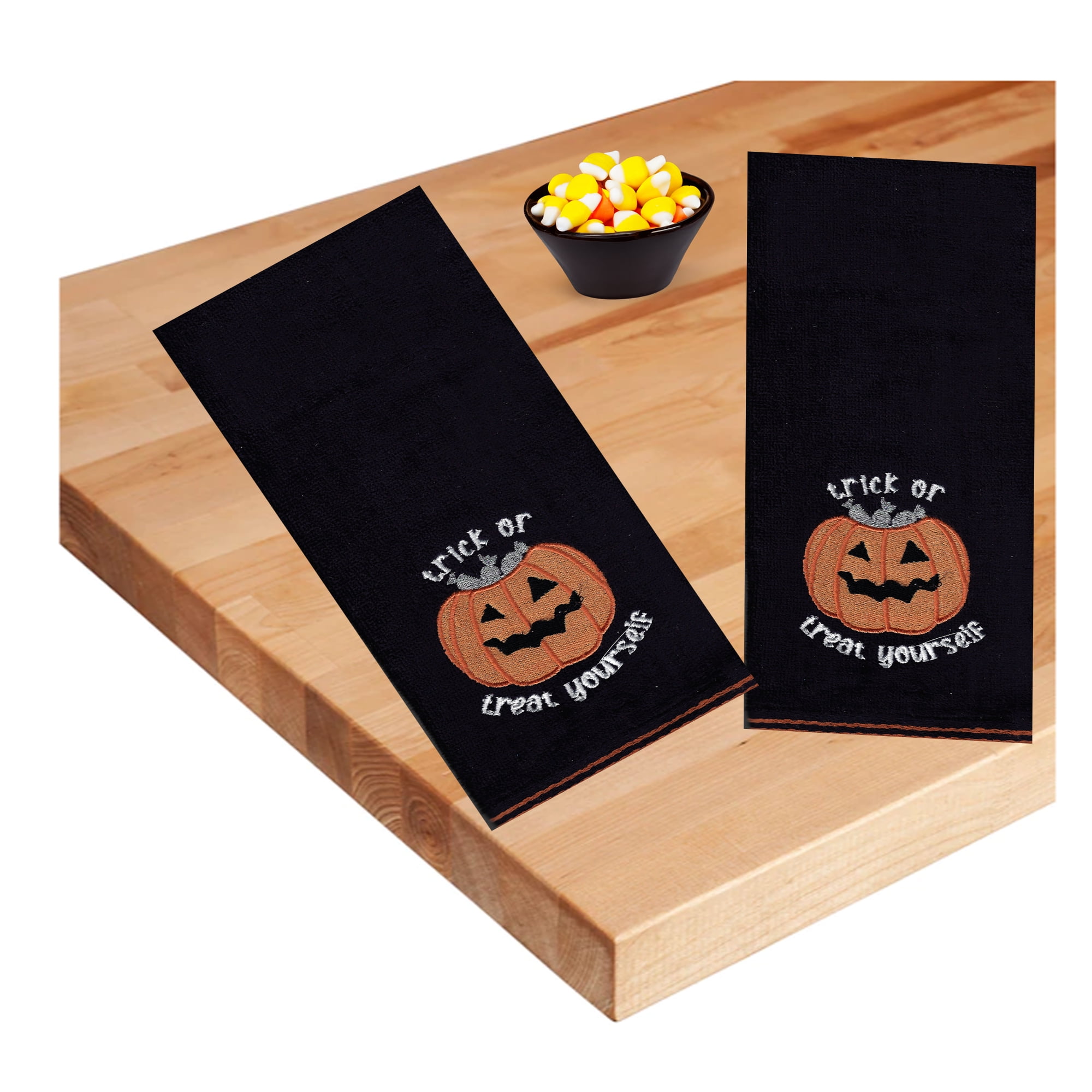 Halloween Towels Black Bath Hand Towel 2 Pack Pumpkin Lets Party