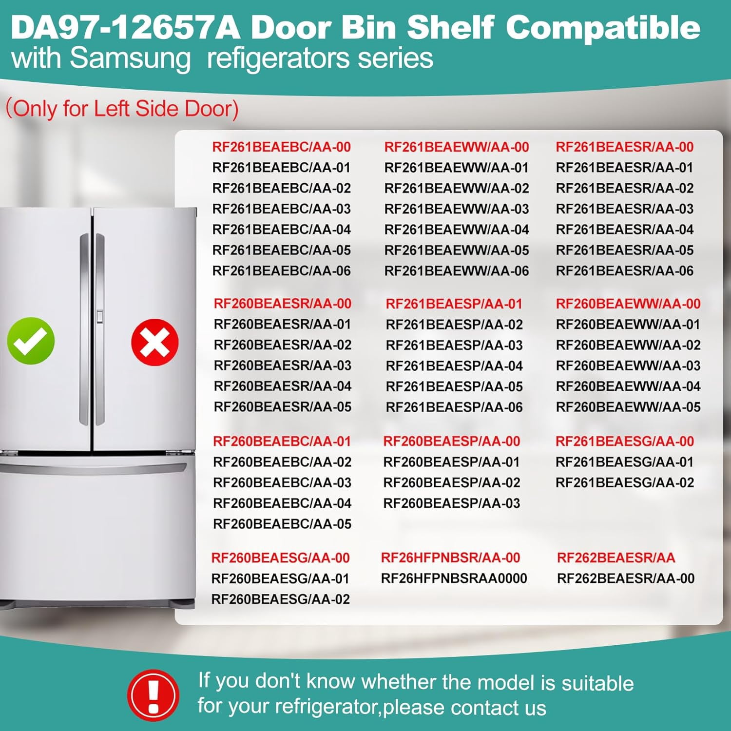 DA97-12657A Refrigerator Door Shelf Replacement Compatible with Samsung RF260BEAESG, RF261BEAESP, RF262BEAESR, NO. PS4176661,DA63-06867, AP5621270 (Left)
