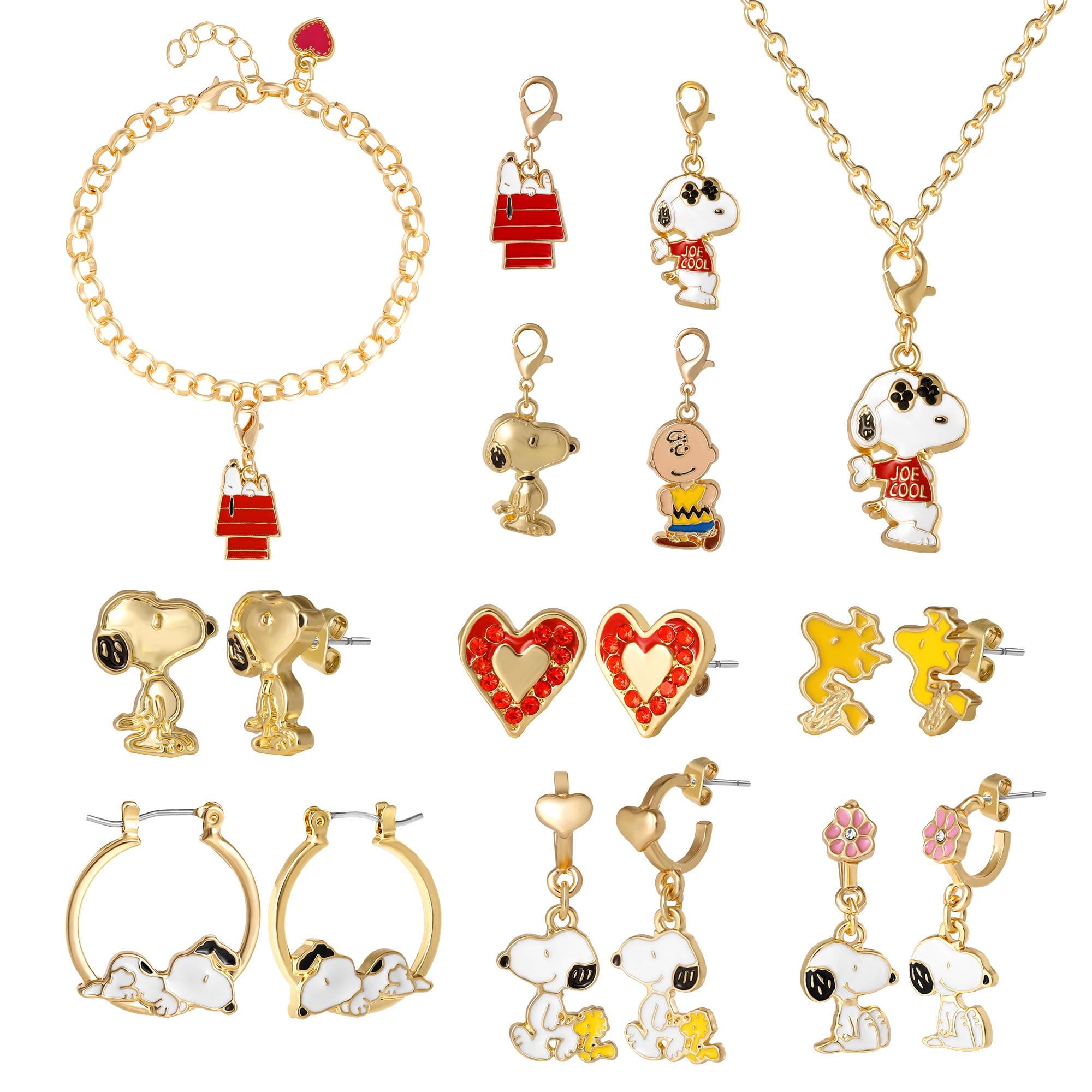 Peanuts Snoopy Jewelry Advent Gift Set: 12 Piece Earrings Necklace Bracelet & Charms Mix & Match Christmas Calendar Set