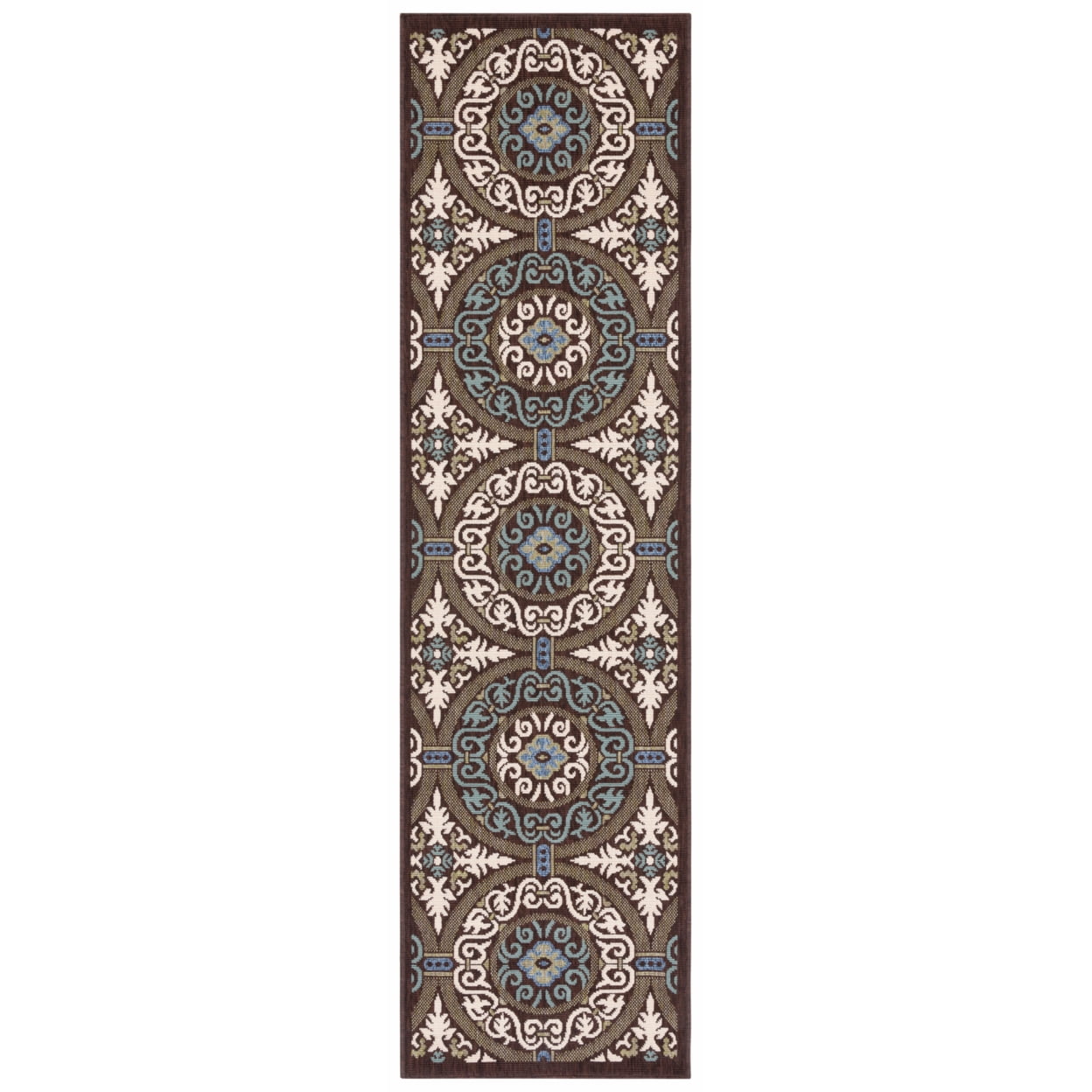 SAFAVIEH Veranda Durga Geometric Indoor/Outdoor Area Rug, 5'3" x 7'7", Chocolate/Cream