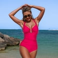 thumbnail image 4 of Vhkiploz Summer Swimsuits for Women Metal U-Wires Ruched 1 Piece Tankini Bathing Suits Solid Color Push Up Bulit-in Bra Bikini Swimsuit, 4 of 7
