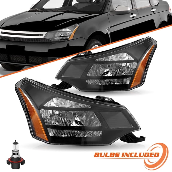 For 2008-2011 Ford Focus Black Amber Headlights w/ Bulbs Left Right 08 09 10 11