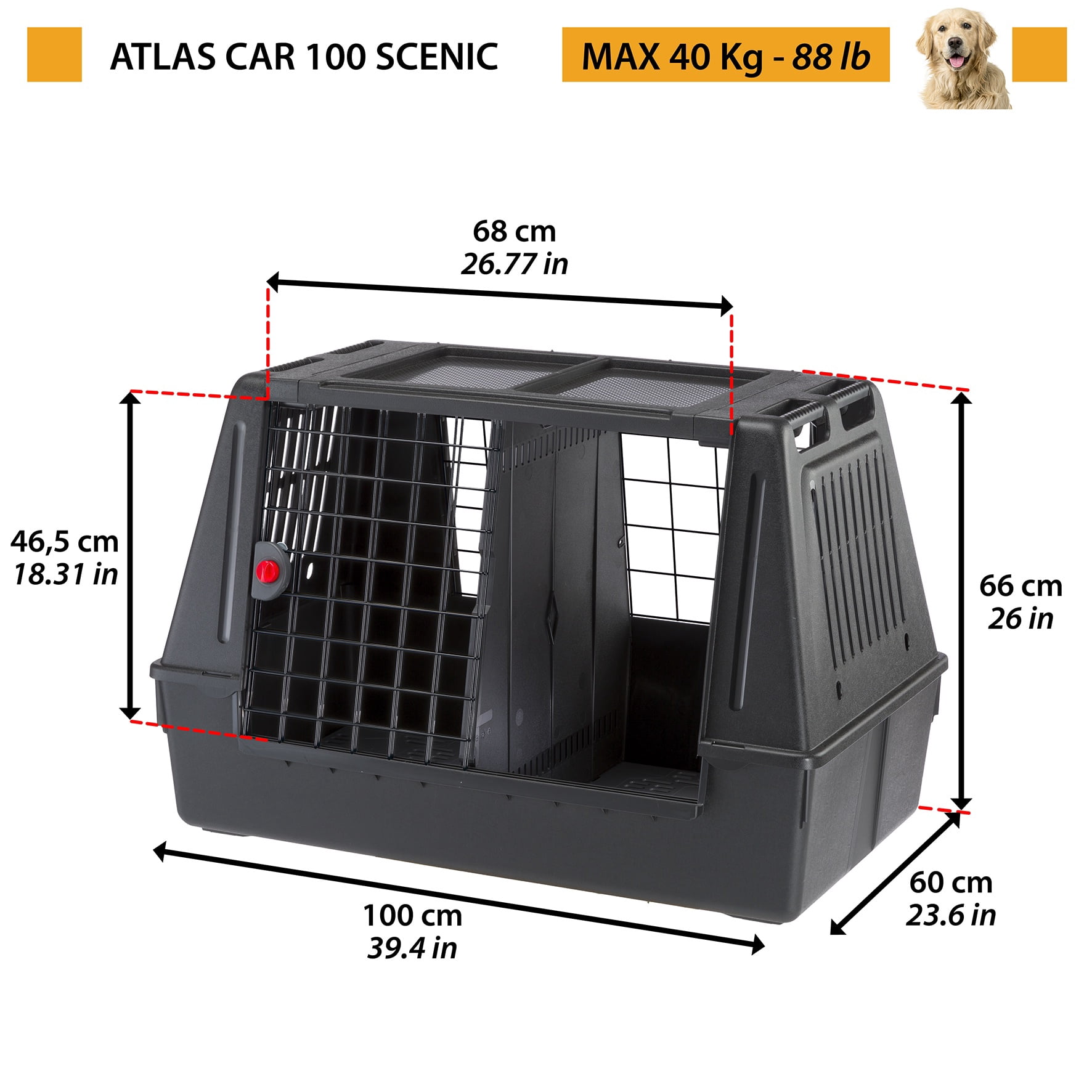 Ferplast Atlas Scenic Pet Kennel, Medium Dog, for SUV & Hatchback, Black