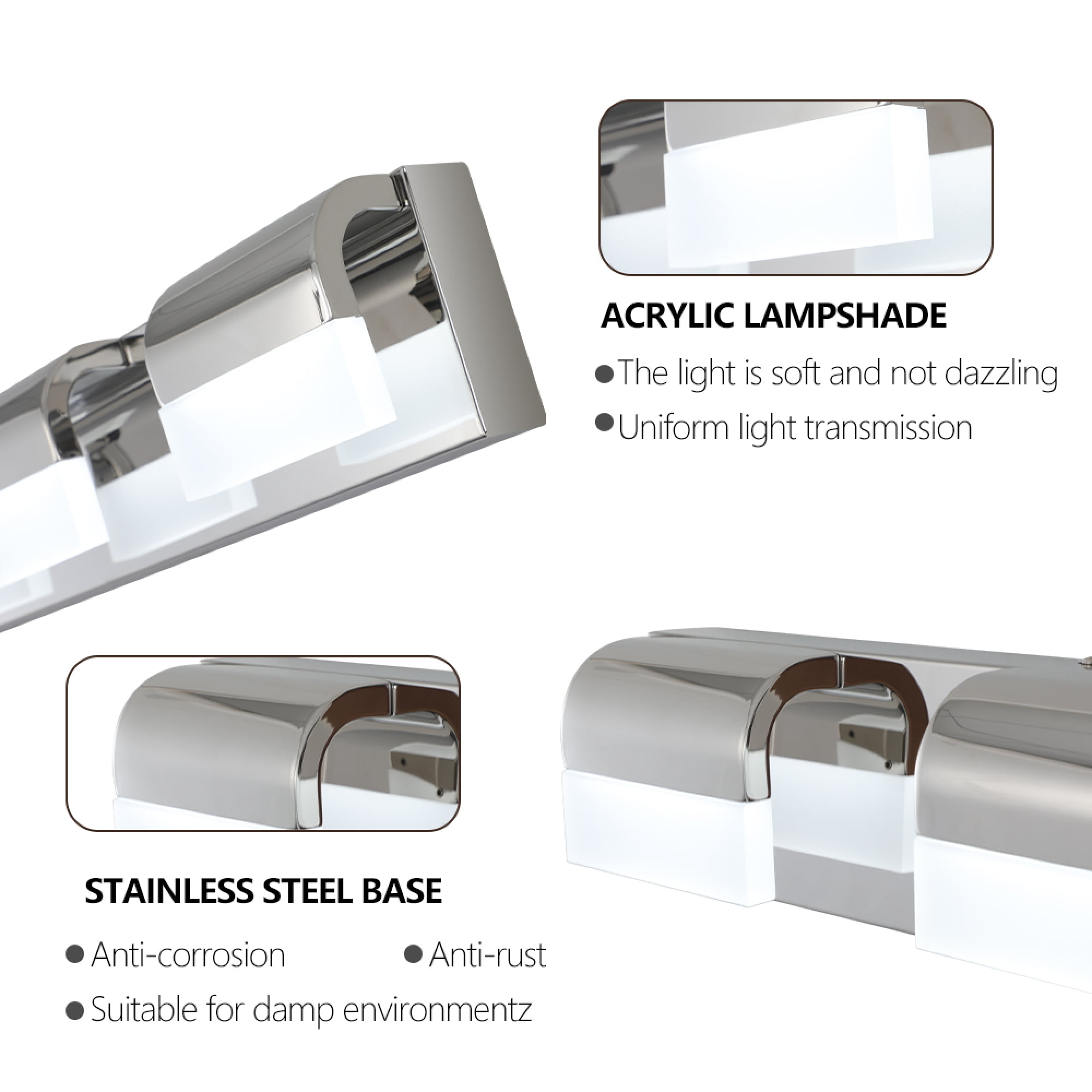 Jopath 4-Light Bathroom Vanity Light, Modern Dimmable LED Wall Mount Lighting Fixture for Bathroom Vanity Mirror Chrome