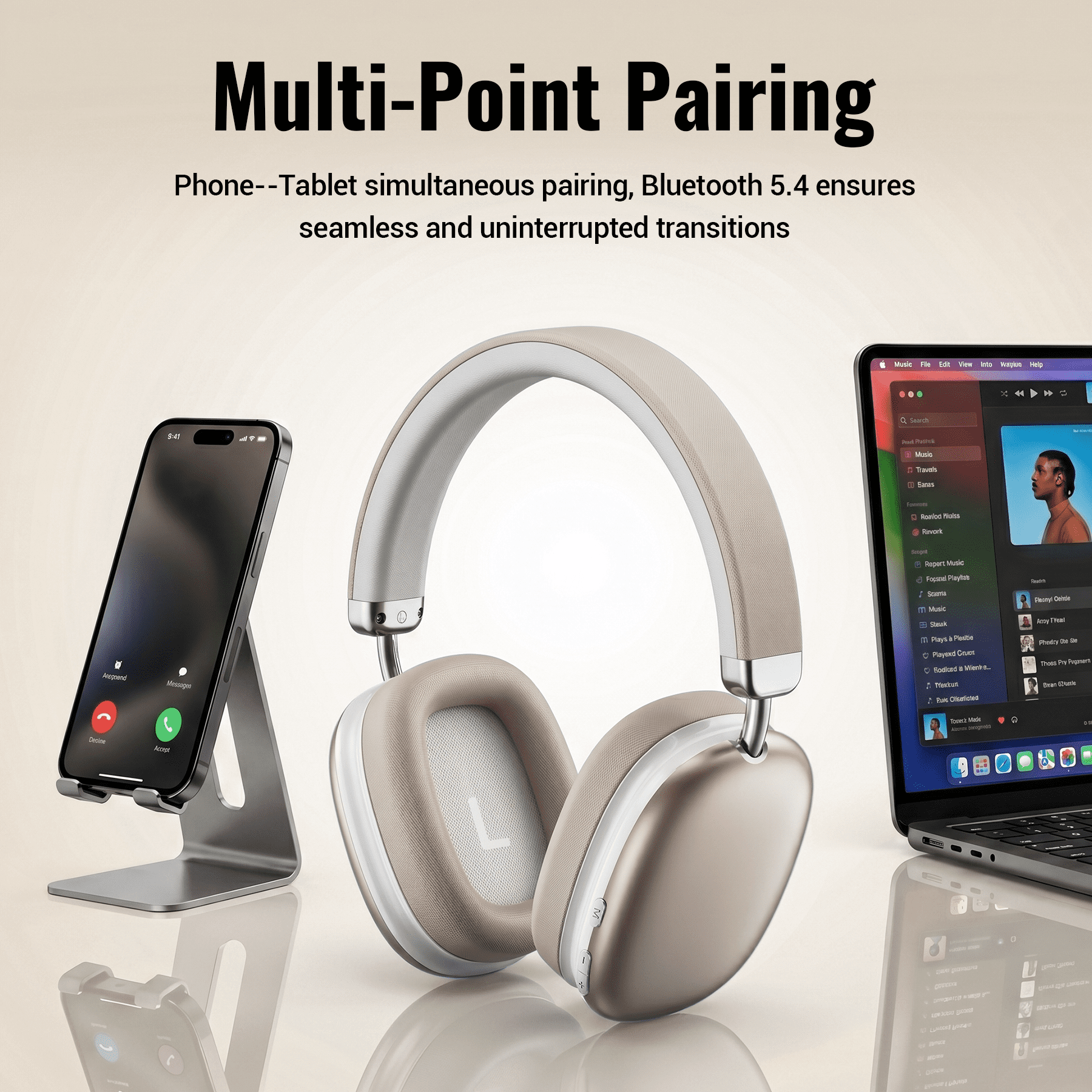 Wireless Bluetooth Headphones 5.1,40 Hrs Playtime Wireless Over-Ear Headphones,4 Mics ENC Noise Cancelling for Clear Calls, Lightweight Headset with Deep Bass Comfort fit for Travel Work