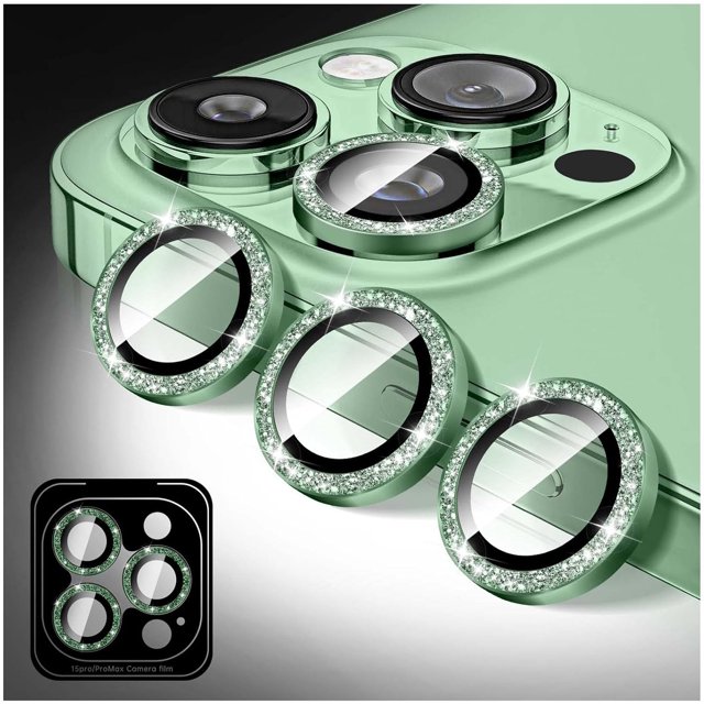 SHIQI-Glitter Camera Lens Protector for iPhone 11 Pro/11 Pro Max, Bling 9H Tempered Glass Camera Cover Film Stickers, Automatic Alignment Individual Metal Rings, Phone Lens Screen Protector