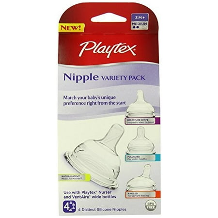2 Pack Playtex Nipple Variety Pack - 4 Medium Flow Nipples 3+ month