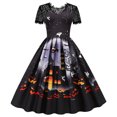 thumbnail image 1 of Nuevo vestido de Halloween 2022 para mujer, vestido de fiesta con estampado de calavera de calabaza y encaje de manga corta con retazos, Pesadilla antes de Navidad, 1 of 5