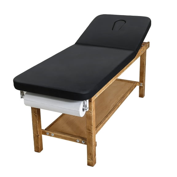 KFFKFF Medical Examination Table with Wooden Frame, Adjustable Backrest, Storage Shelf, and Paper Roll Holder for Clinics, Hospitals, and Therapy Centers, 500 lbs Capacity