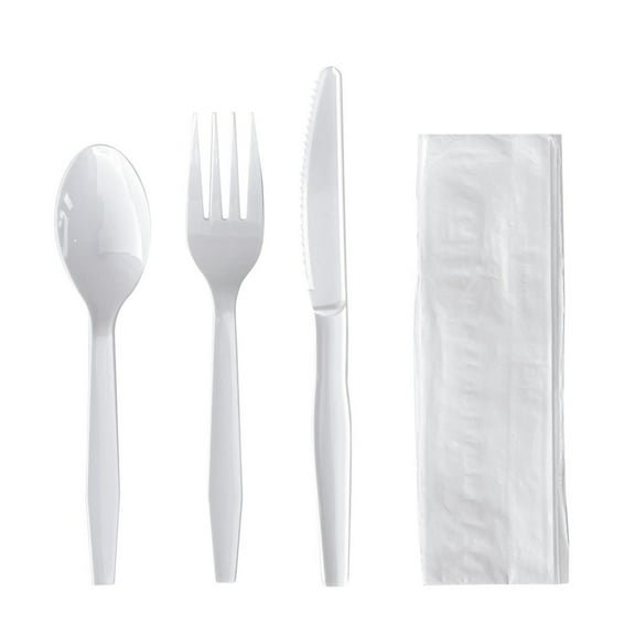 Boardwalk BWK4KITWHPS 4-Piece Mediumweight Polystyrene Cutlery Kit - White (250/Carton)