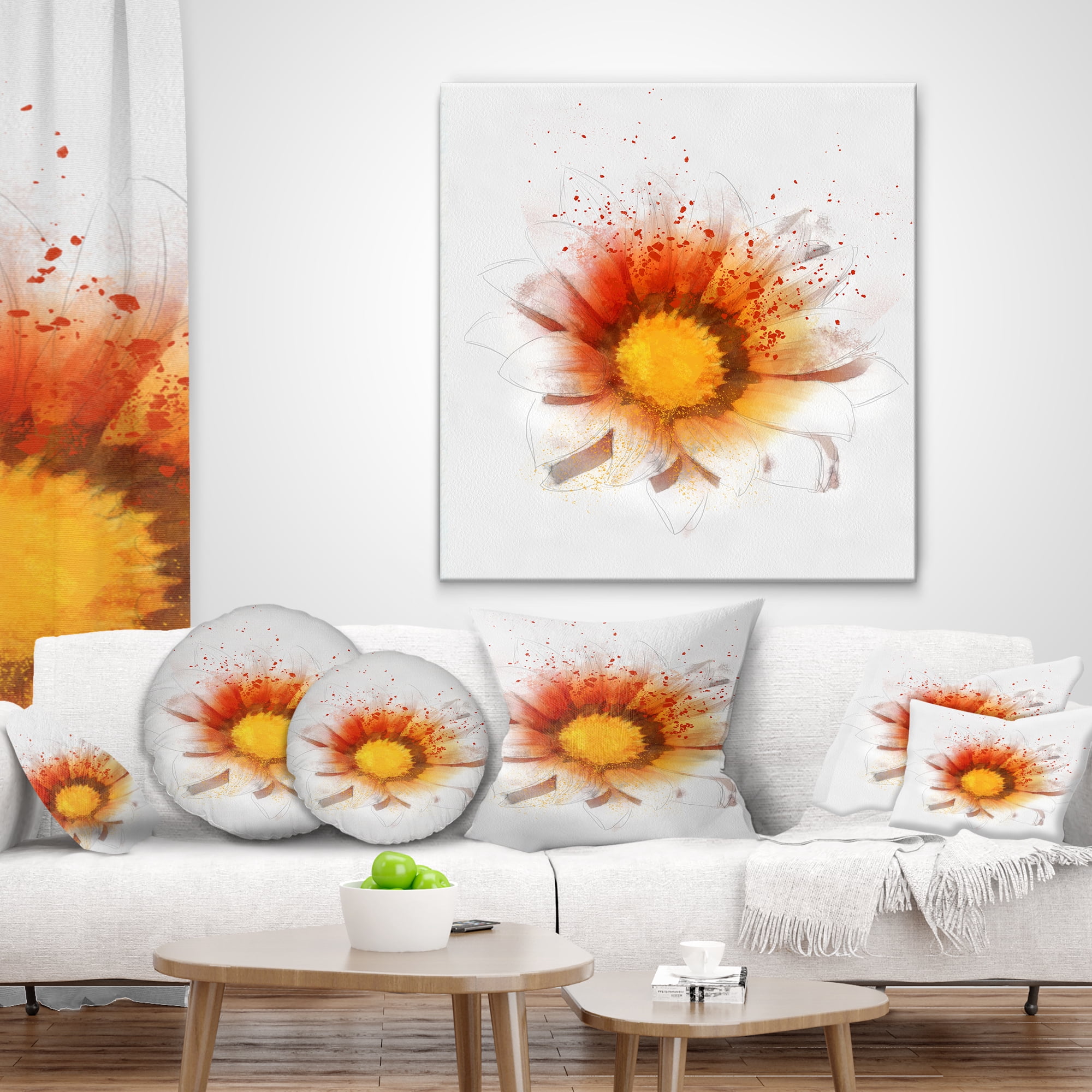 Designart Yellow Orange Flower Watercolor - Flower Throw Pillow - 12x20