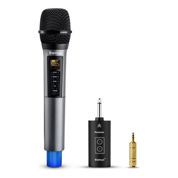 Wireless Microphone, Uhf Metal Dynamic Handheld Karaoke Mic, Rechargeable Receiver (Work 6hs),160ft Range, for Karaoke, Singing, Stage, Wedding, Speech, Karaoke Machine, Speaker, Amplifier, Mixer