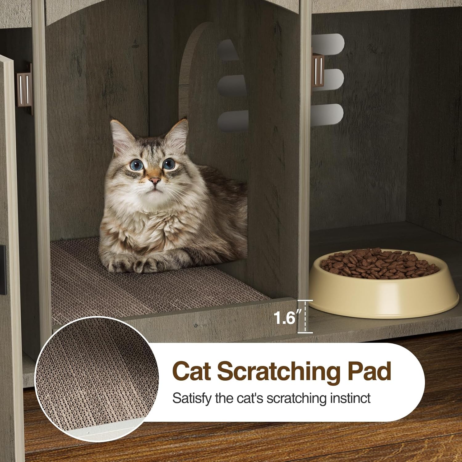 VEANERWOOD Cat Litter Box Enclosure for 2 Cats, Large Cat House with Double Rooms & Scratch Pad for Living Room, Bedroom, Wooden Enclosed Cat Litter Box Furniture