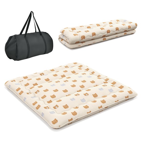 Costway King Futon Mattress Japanese Floor Pad Washable Cover Carry Bag Brown Bear