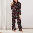thumbnail image 2 of Salouo Ripe Red Cherry Pattern Women's Pajamas Set Long Sleeve Button Down Sleepwear Soft Pj Lounge Sets for women 2 Piece Pjs Set with Long Pants-Small, 2 of 7