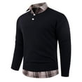 thumbnail image 5 of DHFJKG Men's 2 In 1 Sweater With Plaid Edge Slim Fit Long Sleeve Turndown Collar Knitted Pullover Top Casual Cozy Jumper Tops, 5 of 6