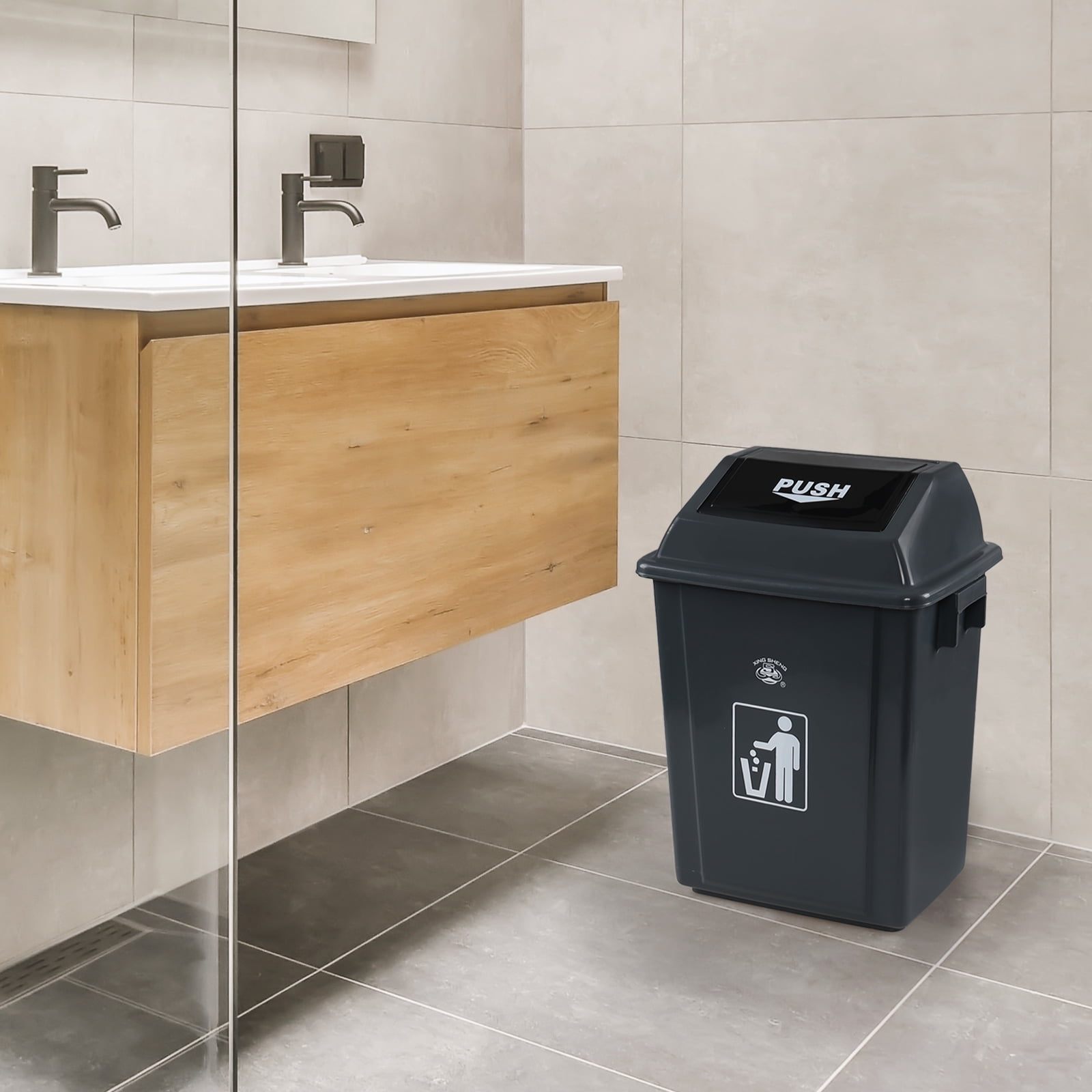 Vcansay 5 Gallon Plastic Swing-Top Trash Can, 4 Packs Swing Lid Office Garbage Can, Swing Lid Home Waste Can, Grey