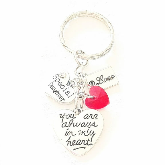 Special Daughter Silver Charm Keychain You Are Always in My Heart Personalized Gift of Love