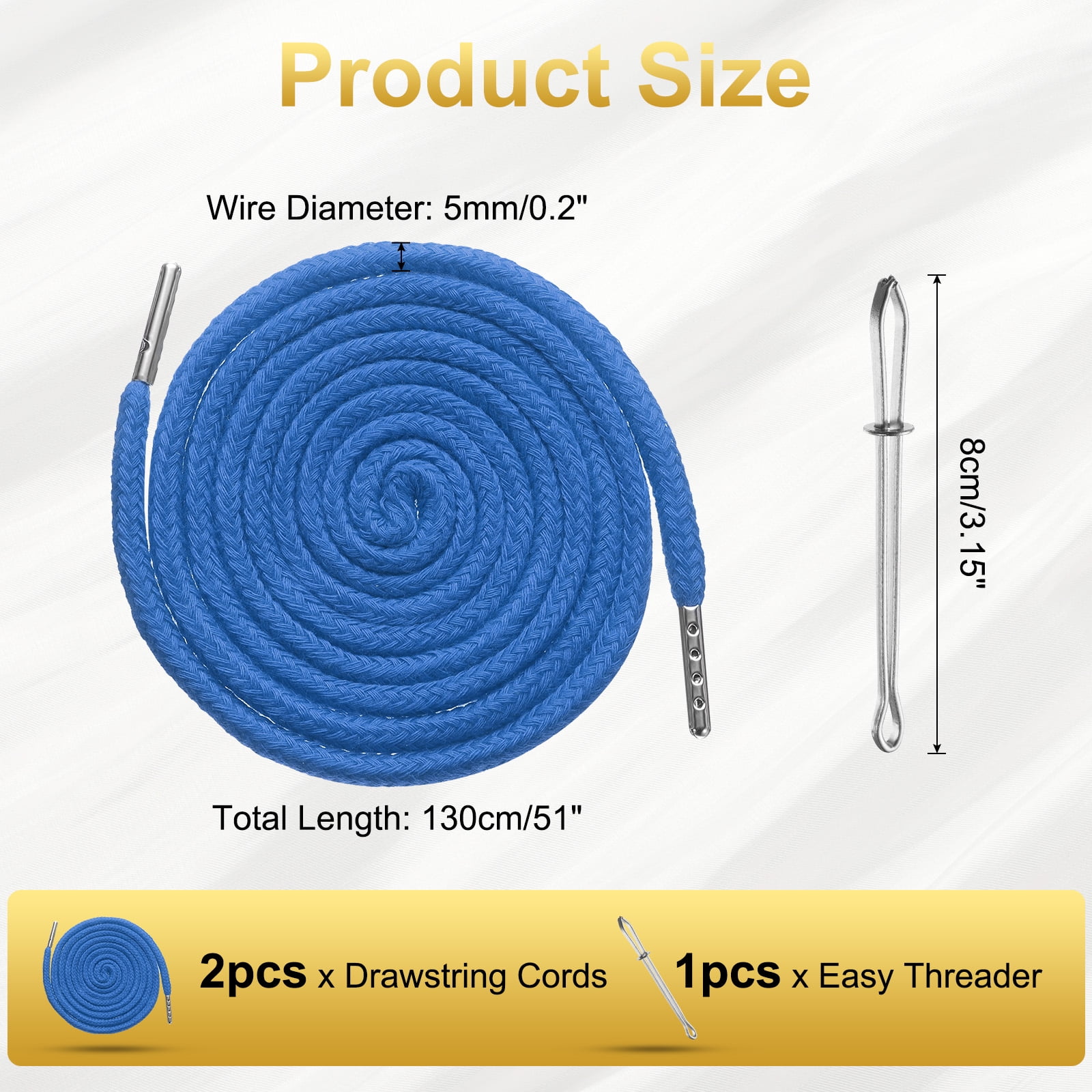 Unique Bargains Drawstring Cords with Threader Tool Set for General Apparel Lake Blue